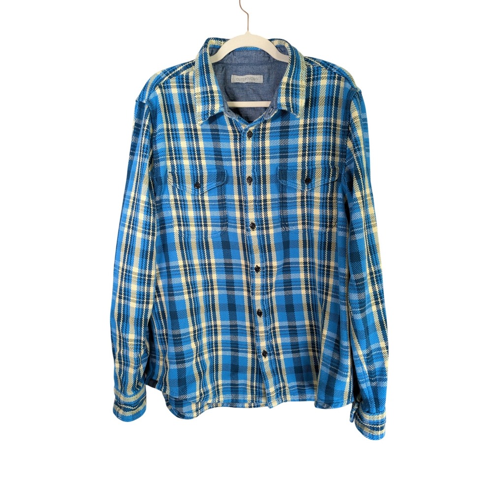 Outerknown Blanket Shirt Mens XL Blue Yellow Plaid Organic Cotton